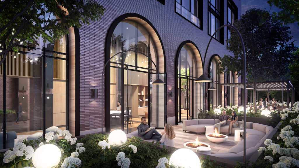 Rendering of Bellwoods House courtyard at night
